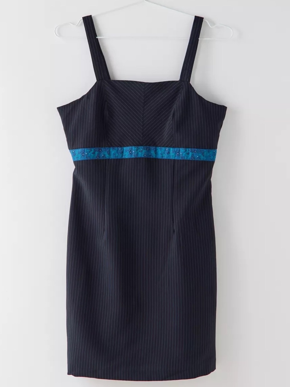NWT Vintage Y2K No Boundaries Black Pinstripe Mini Dress, Blue Ribbon, Size XL